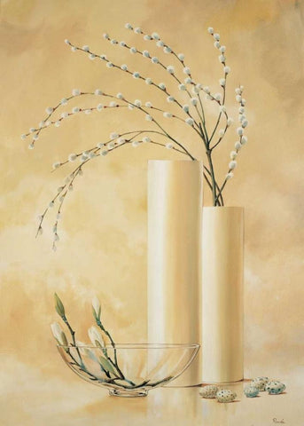 Vases with twigs I White Modern Wood Framed Art Print with Double Matting by Renee