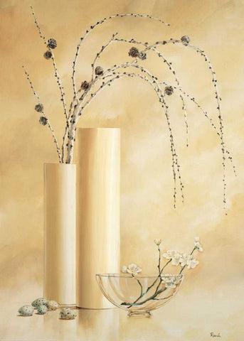 Vases with twigs II White Modern Wood Framed Art Print with Double Matting by Renee