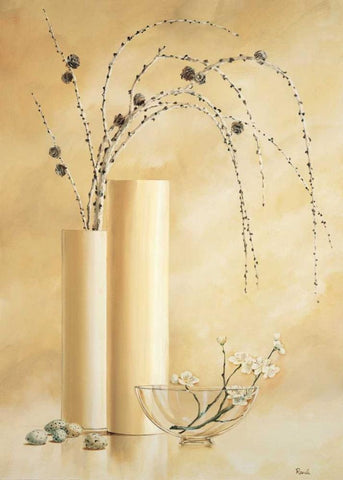 Vases with twigs II Black Ornate Wood Framed Art Print with Double Matting by Renee