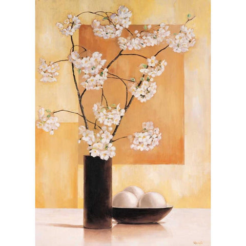 White blossom I White Modern Wood Framed Art Print by Renee