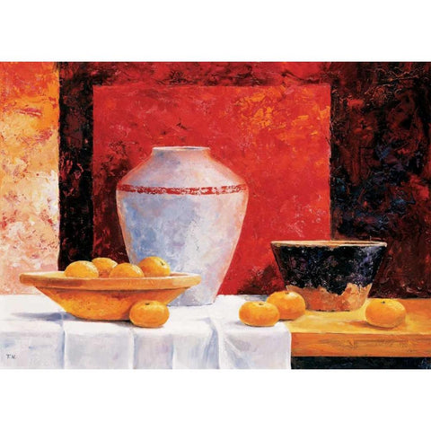 Stillife in red II Black Modern Wood Framed Art Print with Double Matting by Nauts, Frans