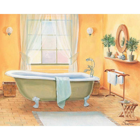 Bathroom in yellow I White Modern Wood Framed Art Print by Jasper