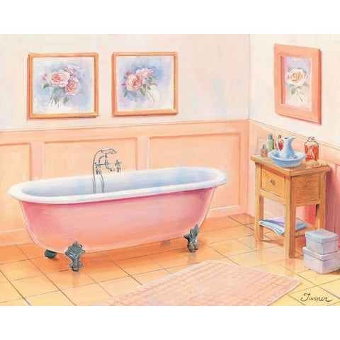 Bathroom in pink I White Modern Wood Framed Art Print by Jasper