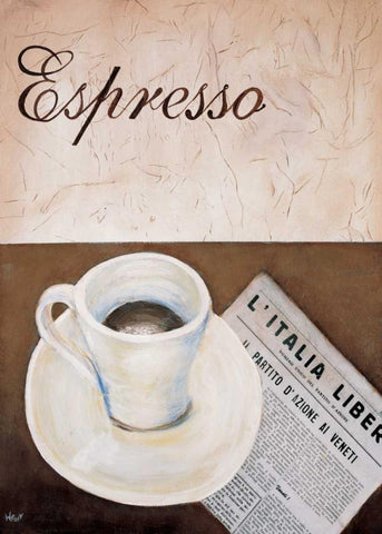 Espresso time White Modern Wood Framed Art Print with Double Matting by Hedy