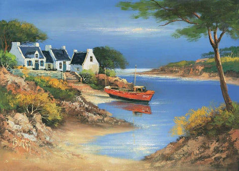 Bretagne II White Modern Wood Framed Art Print with Double Matting by Burgy