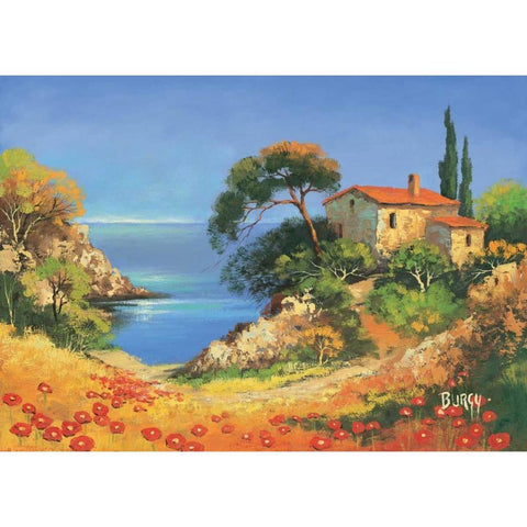 View on ocean II Gold Ornate Wood Framed Art Print with Double Matting by Burgy