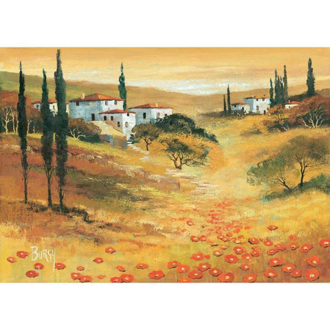 Poppies in Tuscany I Black Modern Wood Framed Art Print by Burgy