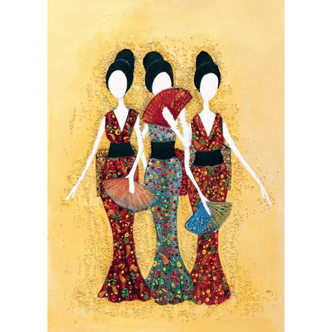 Japanese ladies Black Modern Wood Framed Art Print with Double Matting by Hedy