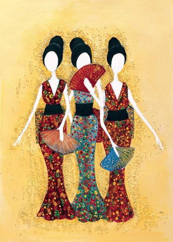 Japanese ladies Black Ornate Wood Framed Art Print with Double Matting by Hedy