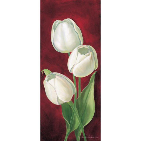 Tulips on burdundy I Black Modern Wood Framed Art Print by Schweser, Gertrud