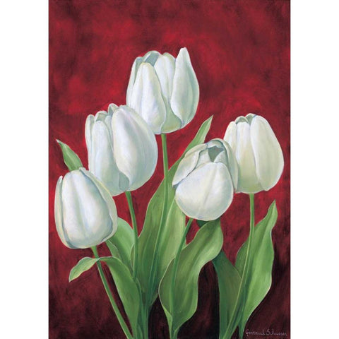 Tulips on burdundy II Black Modern Wood Framed Art Print with Double Matting by Schweser, Gertrud