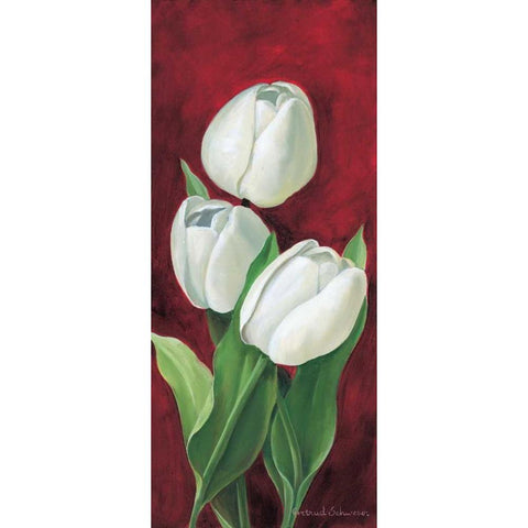 Tulips on burdundy III Gold Ornate Wood Framed Art Print with Double Matting by Schweser, Gertrud