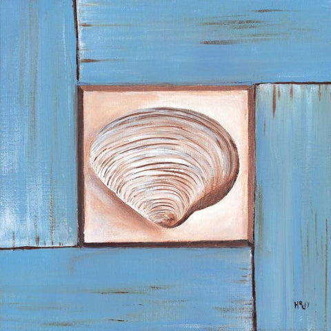 Scallop Shell White Modern Wood Framed Art Print with Double Matting by Hedy