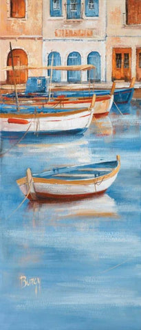 View on water I White Modern Wood Framed Art Print with Double Matting by Burgy
