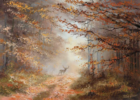 Autumn view White Modern Wood Framed Art Print with Double Matting by Withaar, Reint