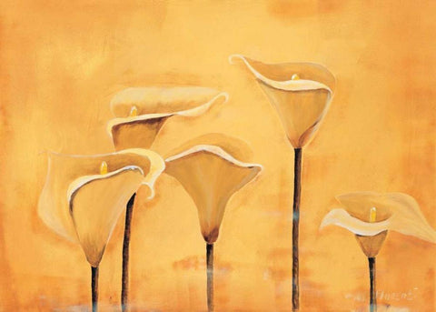 Calla on yellow White Modern Wood Framed Art Print with Double Matting by Florenti, Isa