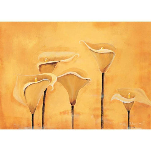 Calla on yellow White Modern Wood Framed Art Print by Florenti, Isa