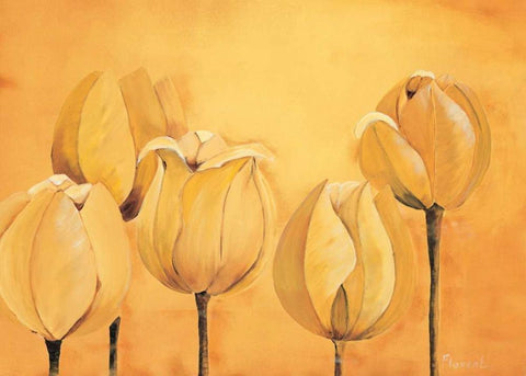 Tulips on yellow White Modern Wood Framed Art Print with Double Matting by Florenti, Isa