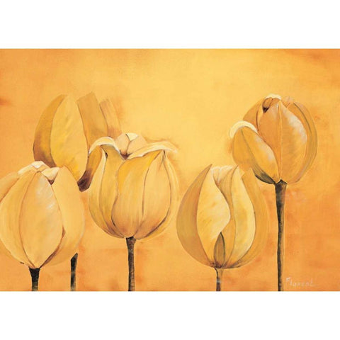 Tulips on yellow White Modern Wood Framed Art Print by Florenti, Isa