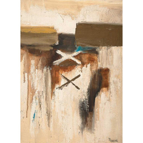 Crosses on beige White Modern Wood Framed Art Print by Florenti, Isa