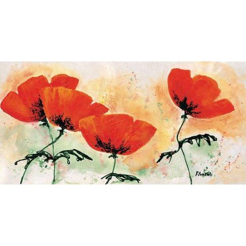 Poppies on ricepaper I Black Modern Wood Framed Art Print with Double Matting by Florenti, Isa
