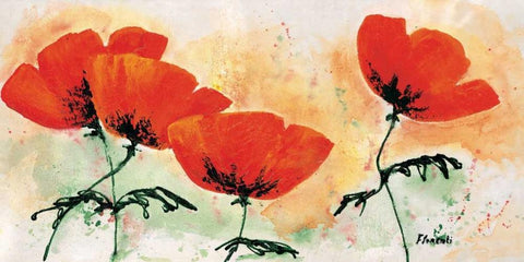 Poppies on ricepaper I White Modern Wood Framed Art Print with Double Matting by Florenti, Isa