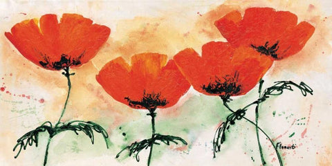 Poppies on ricepaper II Black Ornate Wood Framed Art Print with Double Matting by Florenti, Isa