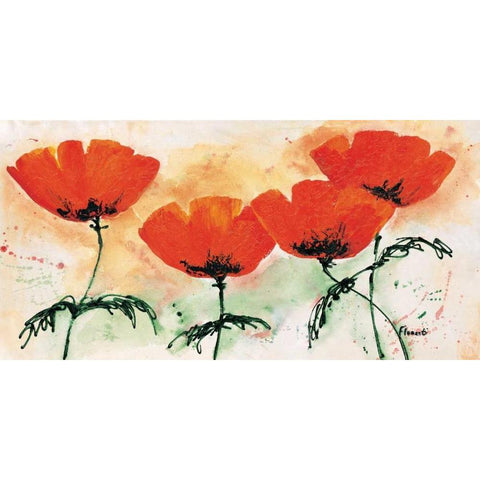 Poppies on ricepaper II White Modern Wood Framed Art Print by Florenti, Isa