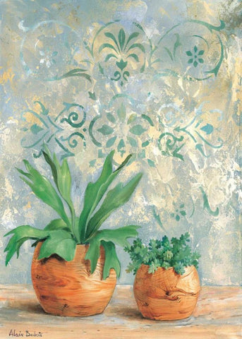 Green plants I White Modern Wood Framed Art Print with Double Matting by Dubois, Alain