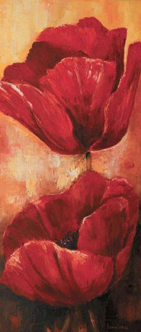 Poppies I Black Ornate Wood Framed Art Print with Double Matting by Lotus, Lenna
