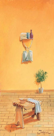 Bathroom in yellow II Black Ornate Wood Framed Art Print with Double Matting by Jasper