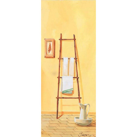Bathroom in yellow III Black Modern Wood Framed Art Print by Jasper