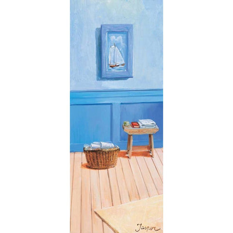 Bathroom in blue II White Modern Wood Framed Art Print by Jasper