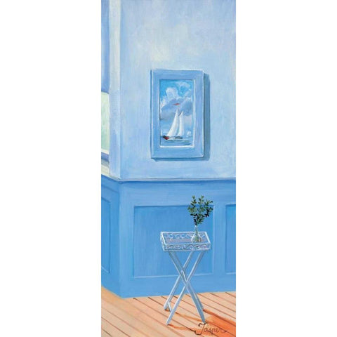 Bathroom in blue III White Modern Wood Framed Art Print by Jasper