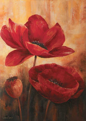 Poppies III Black Ornate Wood Framed Art Print with Double Matting by Lotus, Lenna