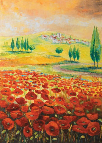 Poppyfield II Black Ornate Wood Framed Art Print with Double Matting by Lotus, Lenna