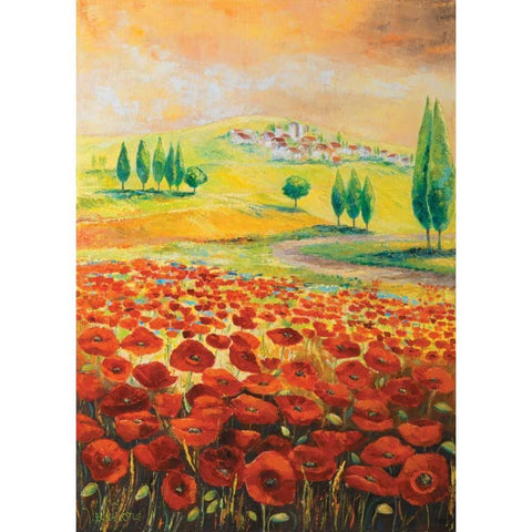 Poppyfield II Gold Ornate Wood Framed Art Print with Double Matting by Lotus, Lenna