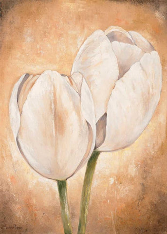 Tulip on beige II White Modern Wood Framed Art Print with Double Matting by Lotus, Lenna