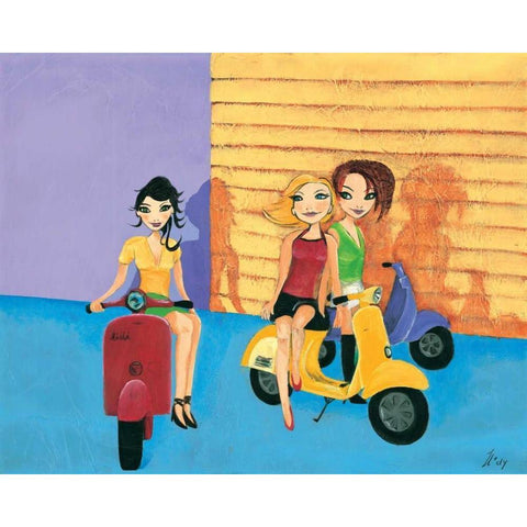 Scooter fun II White Modern Wood Framed Art Print by Hedy