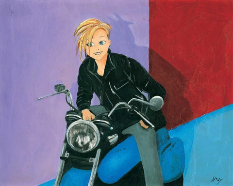 Scooter fun V Black Ornate Wood Framed Art Print with Double Matting by Hedy