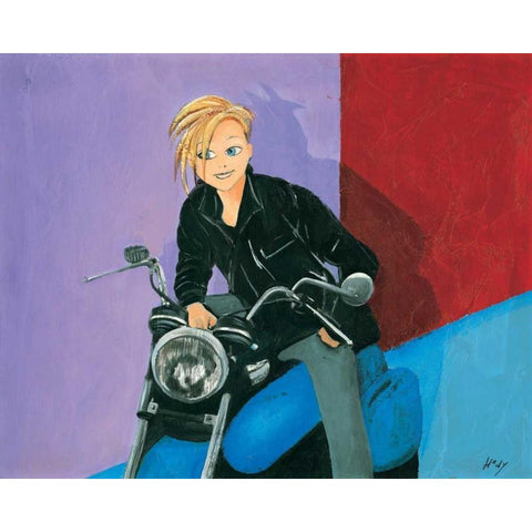 Scooter fun V White Modern Wood Framed Art Print by Hedy