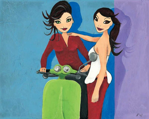 Scooter fun VI White Modern Wood Framed Art Print with Double Matting by Hedy