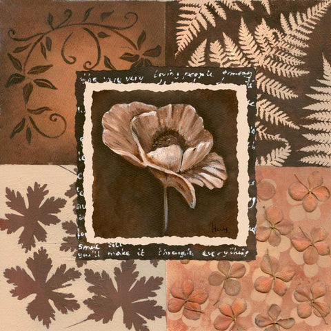 Flower in square II White Modern Wood Framed Art Print with Double Matting by Hedy