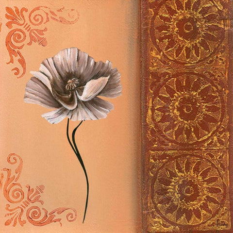 Flower with border VII White Modern Wood Framed Art Print with Double Matting by Hedy