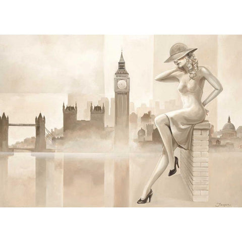 London lady White Modern Wood Framed Art Print by Jasper