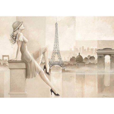 Paris girl White Modern Wood Framed Art Print by Jasper