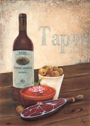 Tapas White Modern Wood Framed Art Print with Double Matting by Hedy