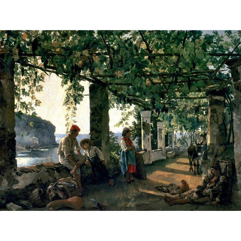 Terrace of the Seashore, 1828 Black Modern Wood Framed Art Print with Double Matting by Shchedrin, Silvester