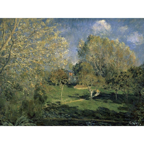 The Garden of Hoschede Family, 1881 Black Modern Wood Framed Art Print with Double Matting by Sisley