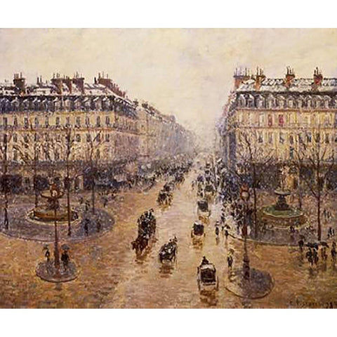 The Avenue De LOpera Gold Ornate Wood Framed Art Print with Double Matting by Pissarro, Camille